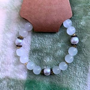 White Milky Beaded Bracelet